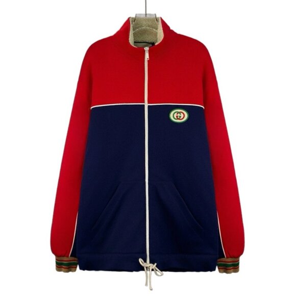 Gucci Multicolor logo embroidered stand-collar zip-up lamb fleece jacket